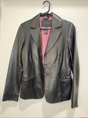Vintage Guess Black Genuine Leather Blazer, Sz Med